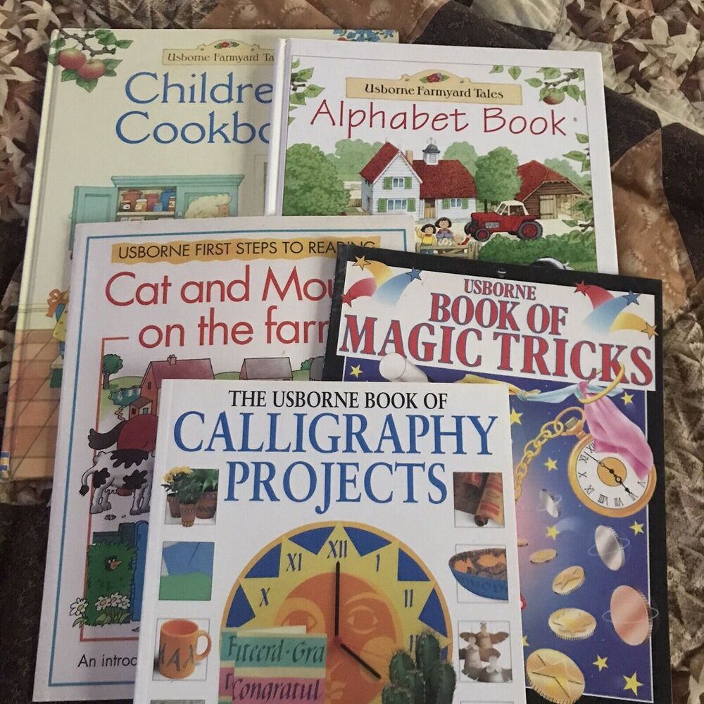 Lot of 5‎ Usborne Farmyard Cookbook Tales Magic Tricks Calligraphy Projects